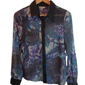 BUFFALO David Bitton Sheer Studed Pocket Blouse Sz S